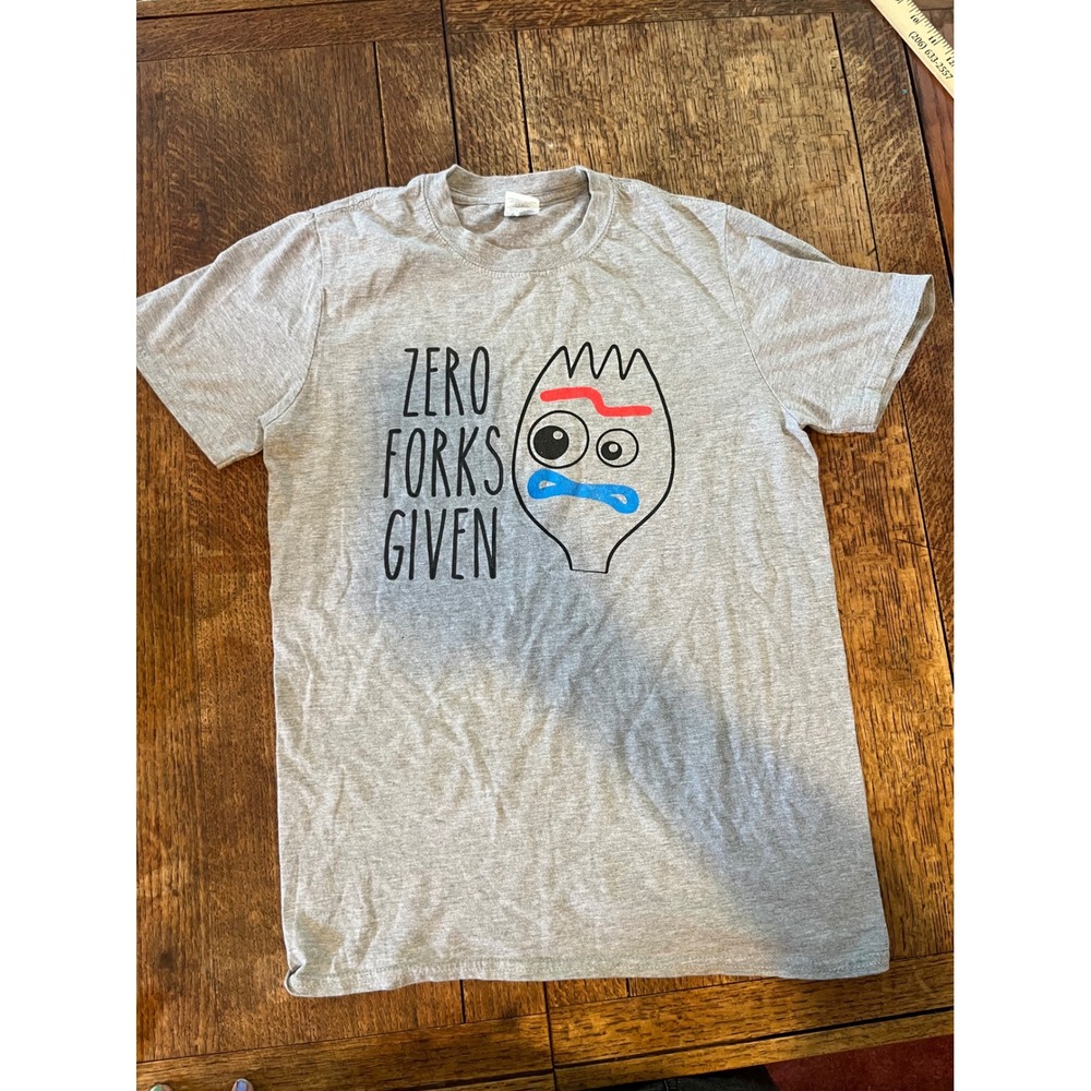 TOY STORY Zero Forks Given grey 100% cotton Tshirt S joke Gildan gray movie